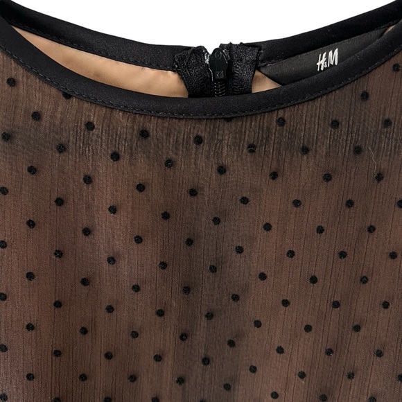 PINUP H&M SHEER DOT OVER NUDE SLIP DRESS 3/4 SLEEVE SEMI PLEATED - Picture 4 of 6